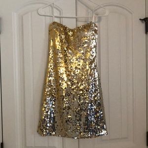 Gold and silver sequence strapless mini